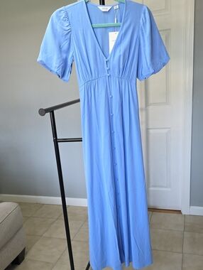Seraphine Powder Blue V-Neck Button-Front Maxi Dress